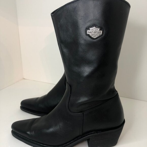 Harley-Davidson Women's Black Leather Cowgirl Boots Sz. 9 GORGEOUS! - Picture 3 of 12